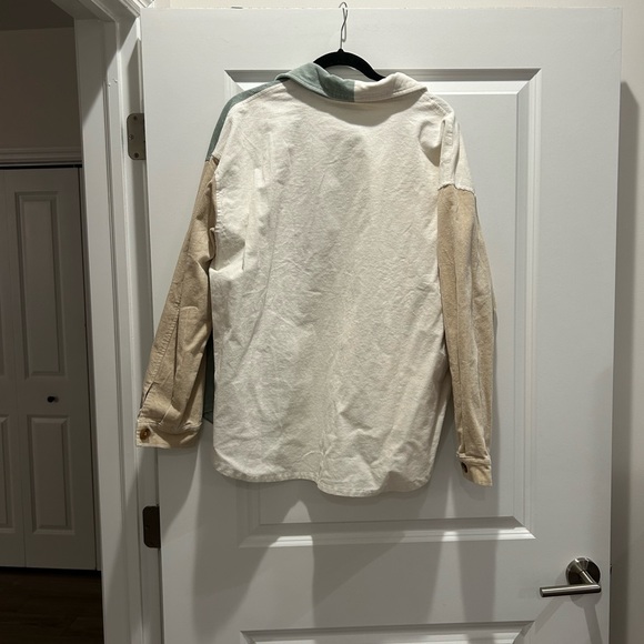 Teal, tan & cream color block shacket - Picture 2 of 3